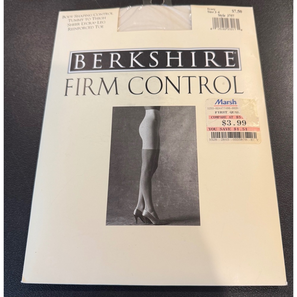 Berkshire Size 3-4 Firm Control Pantyhose Ivory Vintage Sheer Lycra J757 NEW